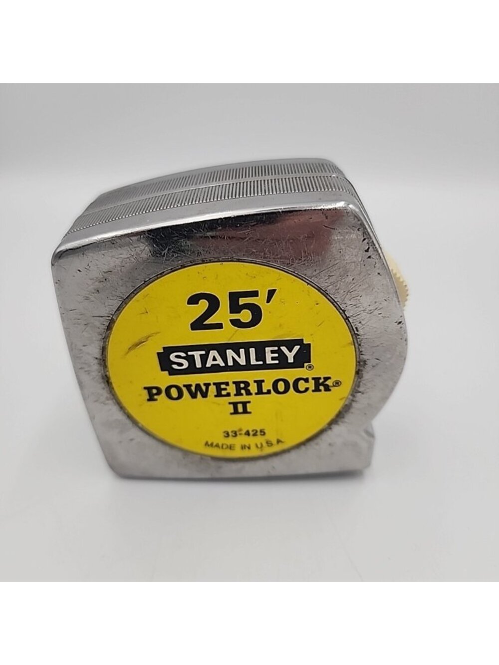 Vintage Stanley Powerlock II 25' Tape Measure 33-425 Chrome Made in USA 1in Wide